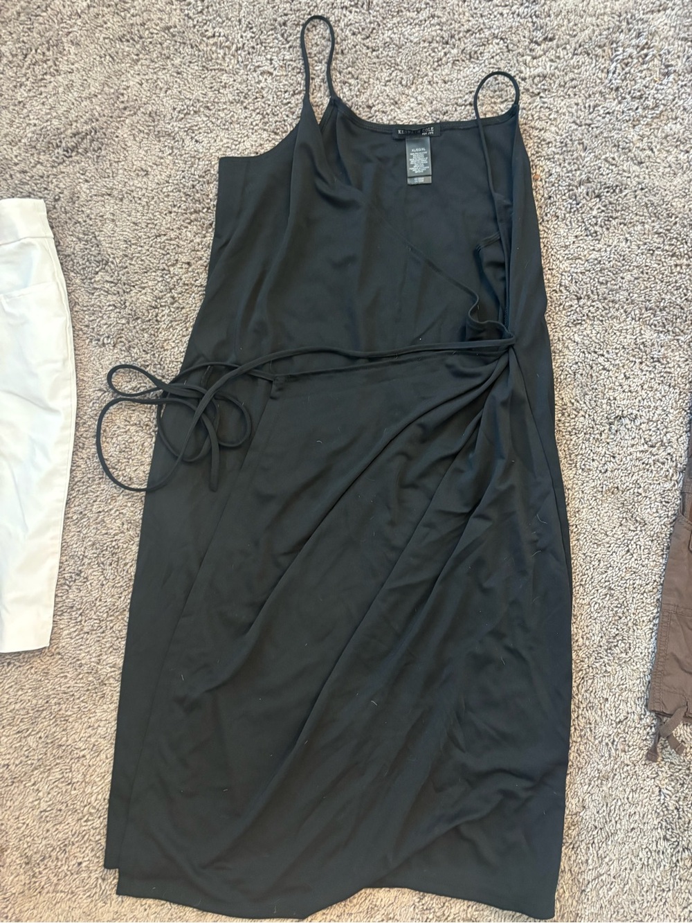 Kenneth Cole Black Midi Wrap Slip Dress with Tie Waist